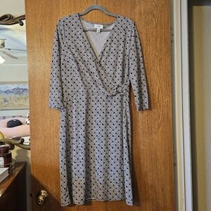 LOFT Brown and Gray Patterned Long Sleeve Dress